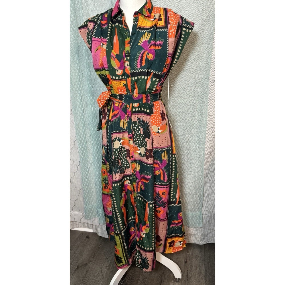 Live 4 Truth NWT Tropical Bird Floral Colorful Button Front Midi Dress Small